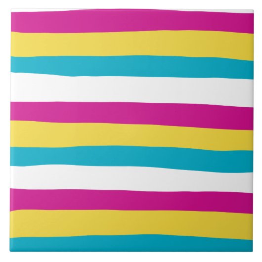 Uneven Stripes - Turquoise, Geel, Roze en Wit Tegeltje (Voorkant)