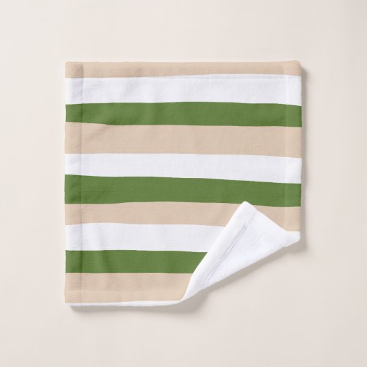 Uneven Stripes - White, Sand and Palm Green Bad Handdoek (Wasdoekje)
