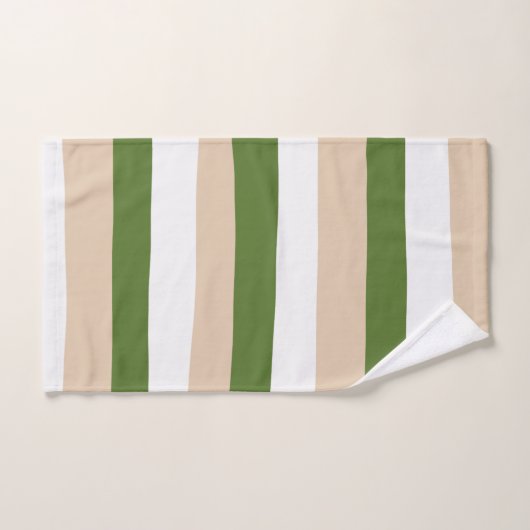 Uneven Stripes - White, Sand and Palm Green Bad Handdoek (Handdoek)