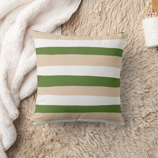 Uneven Stripes - White, Sand and Palm Green Kussen (Deken)