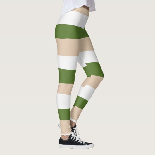 Uneven Stripes - White, Sand and Palm Green Leggings (Rechts)