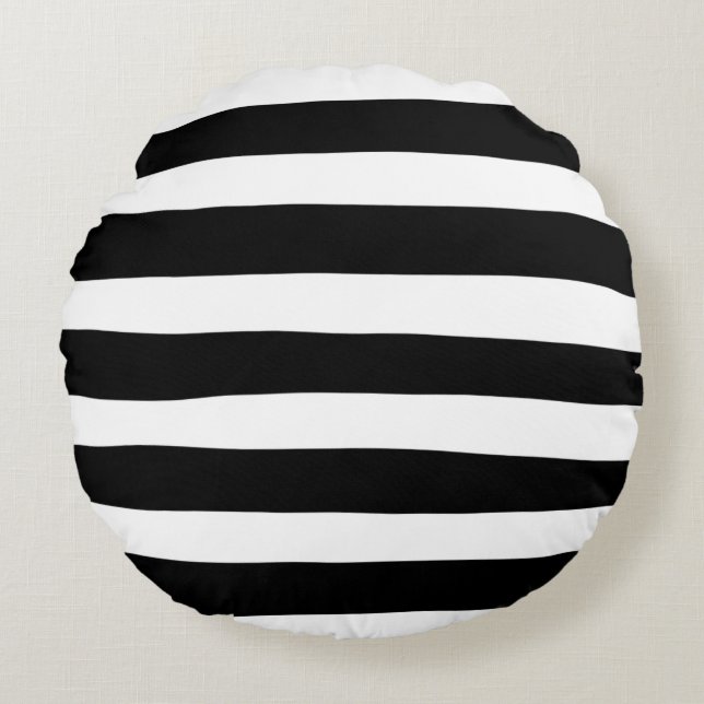 Uneven Stripes - zwart en wit Rond Kussen (Voorkant)