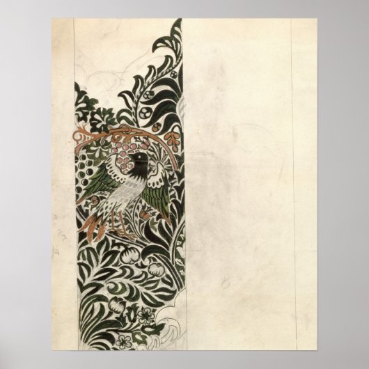 Unfinished 'Bird and Vine' wood block design for w Poster (Voorkant)