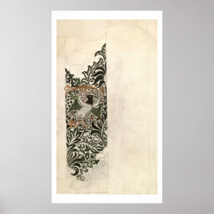 Unfinished 'Bird and Vine' wood block design for w Poster