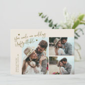 Unforgettable Wedding Cream Multi Photo Bedankkaart (Staand voorkant)