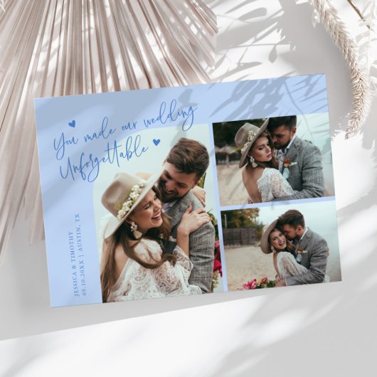 Unforgettable Wedding Icy Blue Multi Photo Bedankkaart