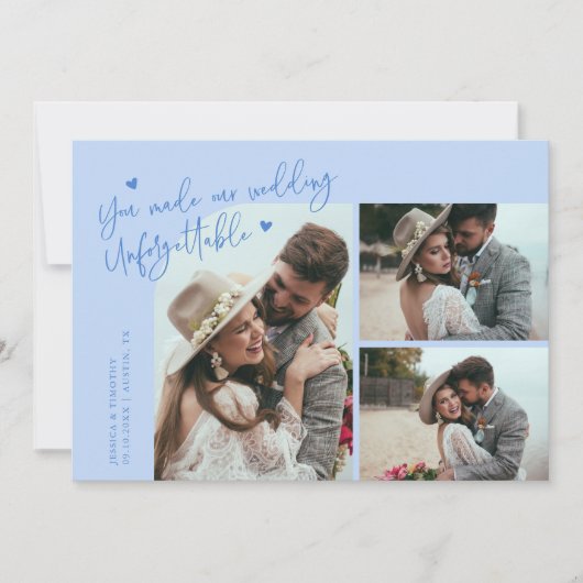Unforgettable Wedding Icy Blue Multi Photo Bedankkaart (Voorkant)
