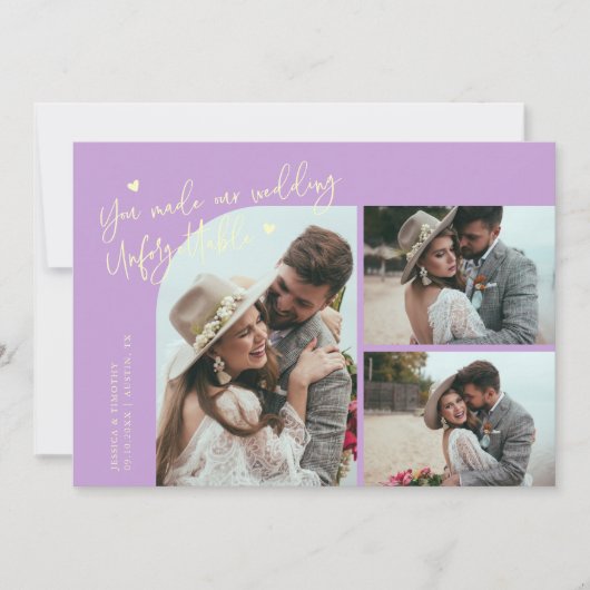 Unforgettable Wedding Lemon Wisteria Multi Photo Bedankkaart (Voorkant)