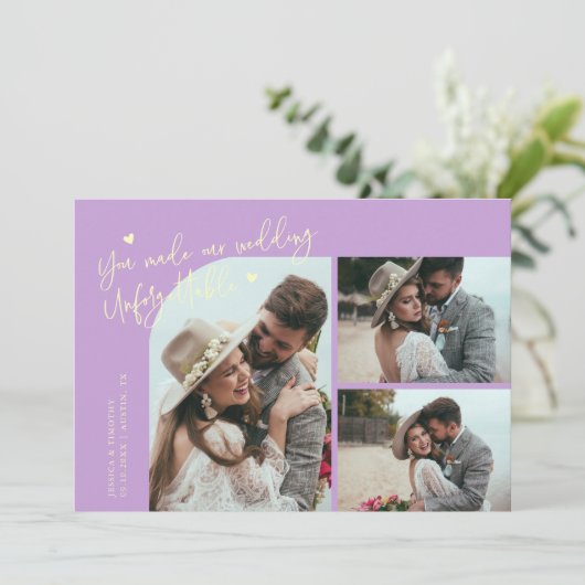 Unforgettable Wedding Lemon Wisteria Multi Photo Bedankkaart (Staand voorkant)