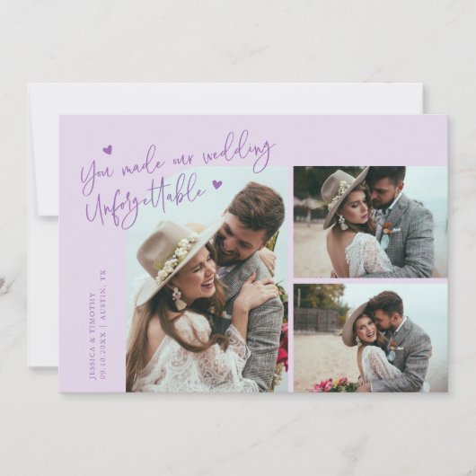 Unforgettable Wedding Lilac Multi Photo Bedankkaart (Voorkant)