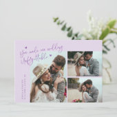 Unforgettable Wedding Lilac Multi Photo Bedankkaart (Staand voorkant)