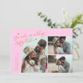 Unforgettable Wedding Orange Pink Multi Photo Bedankkaart (Staand voorkant)