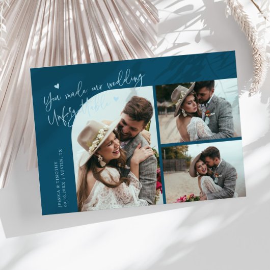 Unforgettable Wedding Teal Multi Photo Bedankkaart