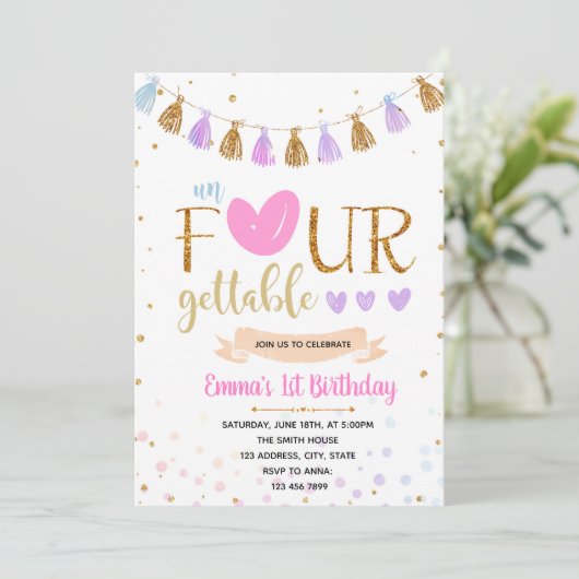 unFOURgettable uitnodiging voor verjaardag (Staand voorkant)