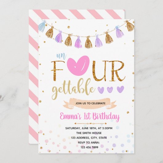 unFOURgettable uitnodiging voor verjaardag (Voorkant / Achterkant)