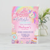 Unfourgettable Unicorn Donut Sweet 4th Birthday in Kaart (Staand voorkant)