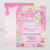 Unfourgettable Unicorn Donut Sweet 4th Birthday in Kaart (Voorkant / Achterkant)