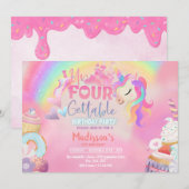 Unfourgettable Unicorn Donut Sweet 4th Birthday Kaart (Voorkant / Achterkant)
