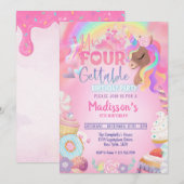 Unfourgettable Unicorn Sweet Girl 4e verjaardag Kaart (Voorkant / Achterkant)