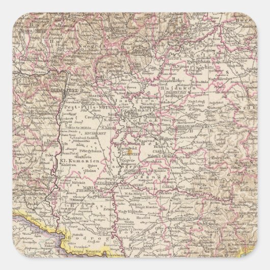 Ungarn, Hongarije Atlas Map Vierkante Sticker (Voorkant)