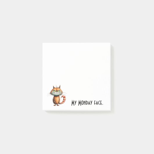 Unhappy Orange Cartoon Cat My Monday Face Post-it® Notes (Voorkant)