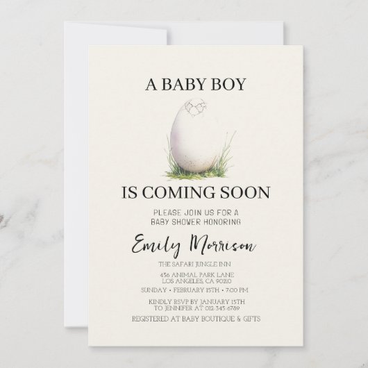 Unhatched Egg en Baby Boy komt naar het Baby showe Kaart (Voorkant)