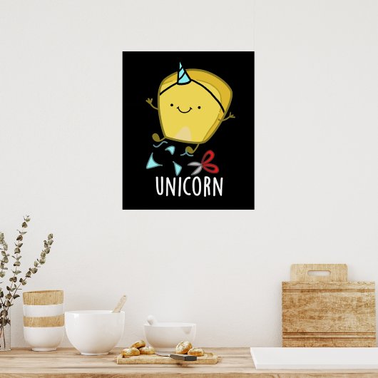 Uni-corn Funny Corn Pun Dark BG Poster (Keuken)