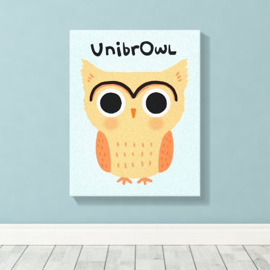 UnibrOwl | Funny Cute Eyebrows Owl Canvas Afdruk (Insitu (Houten vloer))