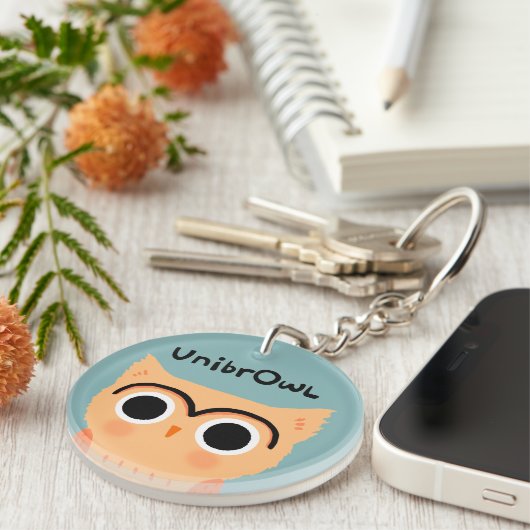 UnibrOwl | Funny Cute Eyebrows Owl Sleutelhanger (Voorkant Rechts)