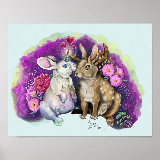 Unibunny Kisses Jackalope Magical Love Poster (Voorkant)