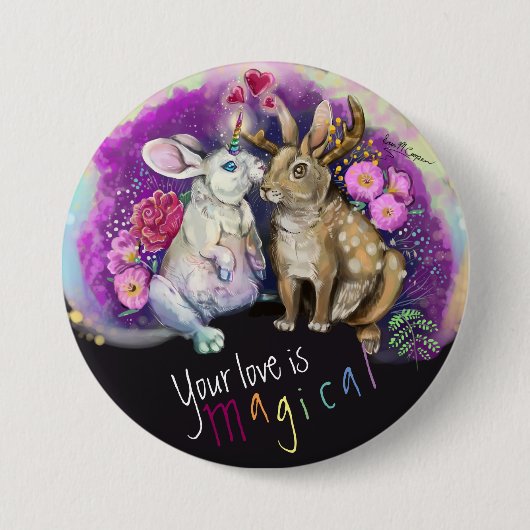 Unibunny Kisses Jackalope Magical Love Ronde Button 7,6 Cm (Voorkant)