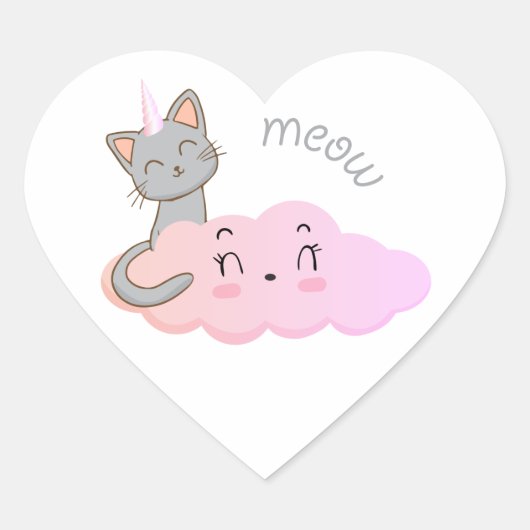 Unicat Cloud Meow-sticker Hart Sticker (Voorkant)