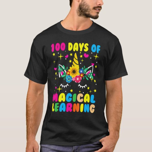 Unicorn 100 dagen van het Magische Leren Happy 100 T-shirt (Voorkant)
