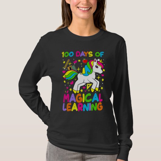 Unicorn 100 Days Of Magical Learning 100th Day Of  T-shirt (Voorkant)