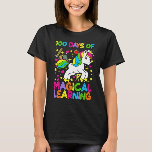Unicorn 100 Days Of Magical Learning 100th Day Of  T-shirt (Voorkant)