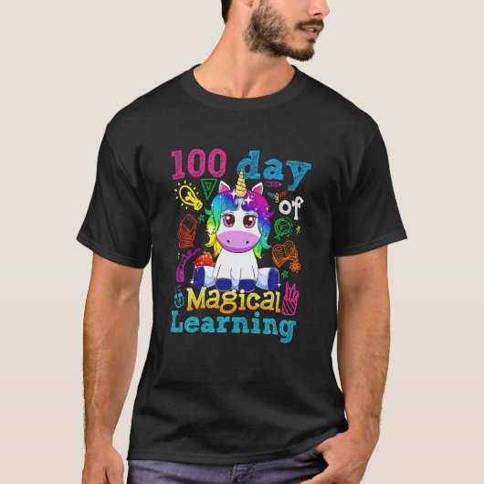 Unicorn 100 Days Of Magical Learning 100Th School T-shirt (Voorkant)