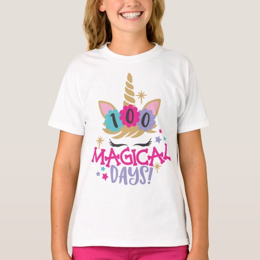 Unicorn 100 Magische Dagen van School T-Shirt (Voorkant)