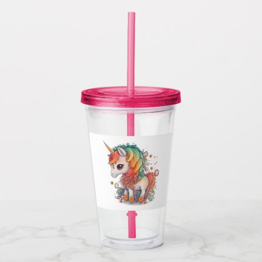 UNICORN 16oz, Fuchsia Roze Acryl Drinkbeker (Voorkant)