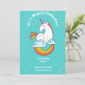 Unicorn 1 ST Birthday Gold Teal Pink Purple  Kaart (Staand voorkant)