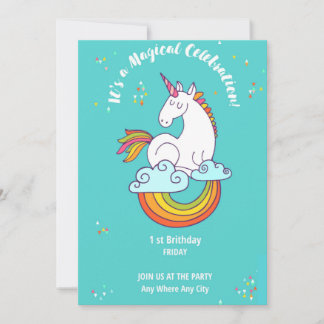 Unicorn 1 ST Birthday Gold Teal Pink Purple Kaart