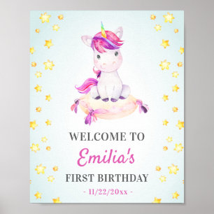 Unicorn 1e 2e verjaardag van de geboorte van het m poster