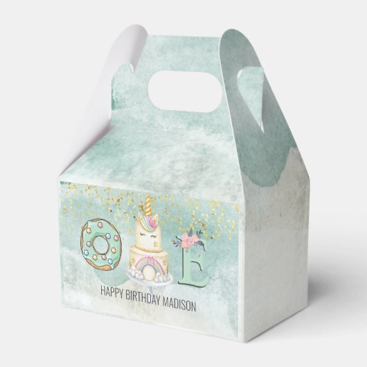 Unicorn 1e verjaardag Gold Aqua Pink Bedankdoosjes (Achterkant)