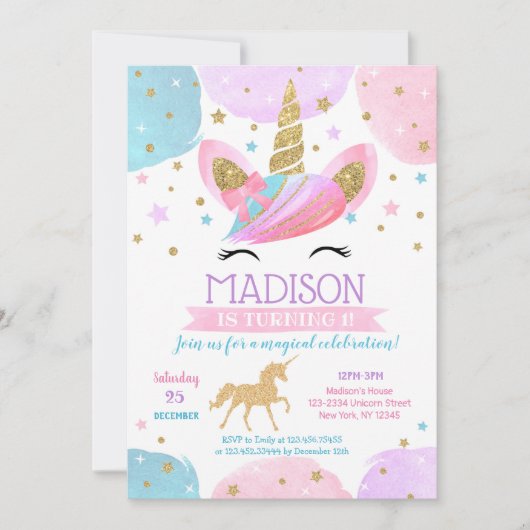 Unicorn 1e verjaardag kaart (Voorkant)