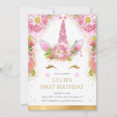 Unicorn 1e verjaardag Roze Glitter Uitnodiging (Voorkant)