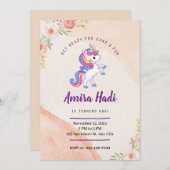 Unicorn 1e verjaardag Uitnodiging (Voorkant / Achterkant)