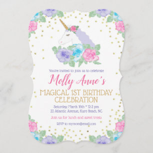 Unicorn 1e verjaardag Uitnodiging in roze en goud