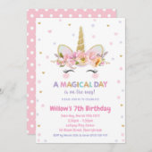 Unicorn 1e verjaardag Uitnodigingsmeisjes Glitter Kaart (Voorkant / Achterkant)