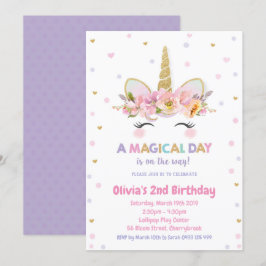 Unicorn 1e verjaardag Uitnodigingsmeisjes Glitter Kaart