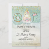 Unicorn 1st Birthday Aqua Pink Uitnodiging (Voorkant)