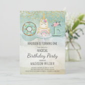 Unicorn 1st Birthday Aqua Pink Uitnodiging (Staand voorkant)